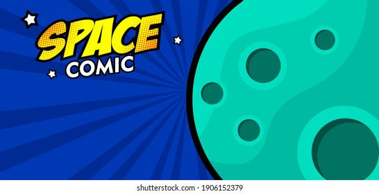 space comic with green planet isolated on burst pop art background