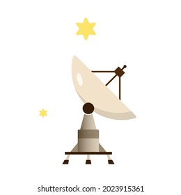 Space composition with image of satellite dish antenna pointing to sky with stars vector illustration