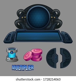 Space computer and icons for game. Vector illustration