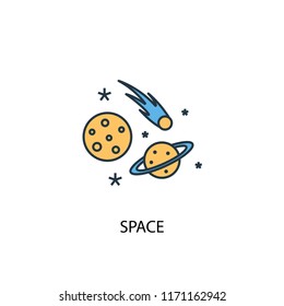space concept 2 colored line icon. Simple yellow and blue element illustration. space concept outline symbol design from space exploration set