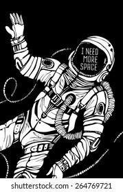 Space concept with astronaut and Quote Background, typography. Cosmic poster