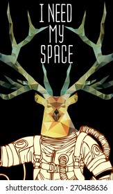 Space concept with deer astronaut and Quote Background, typography. Cosmic poster