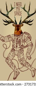 Space concept with deer astronaut and Quote Background, typography. Cosmic poster