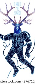 Space concept with deer astronaut and Quote Background, typography. Cosmic poster