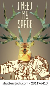 Space concept with deer astronaut and Quote Background, typography. Cosmic poster