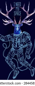 Space concept with deer astronaut and Quote Background, typography. Cosmic poster