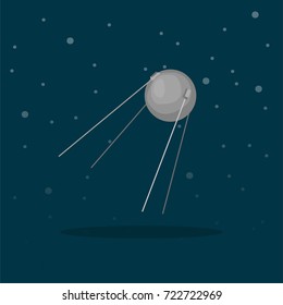 Space concept flat vector design illustration with satellite in the open space.