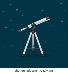 Space concept flat vector design illustration with telescope in the open space.