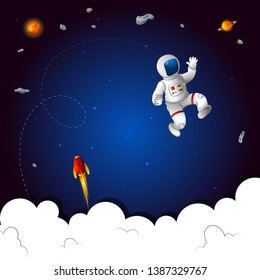 Space concept with planet and unviverse in dark sky background for children book graphics. Vector illustration