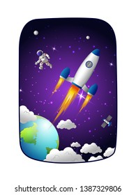 Space concept with planet and unviverse in dark sky background for children book graphics. Vector illustration