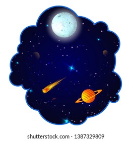 Space concept with planet and unviverse in dark sky background for children book graphics. Vector illustration