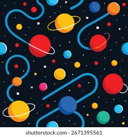 Space concept planets seamless endless background vector pattern design