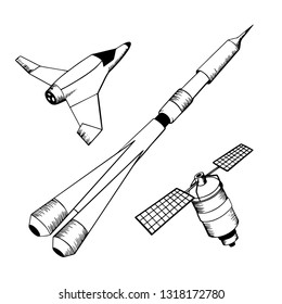 space concept set of sketch illustration in simple black lines