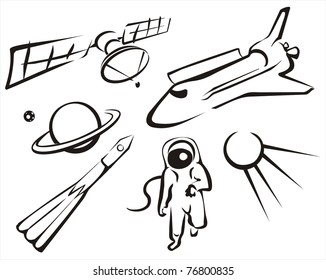 space concept set of sketch illustration in simple black lines