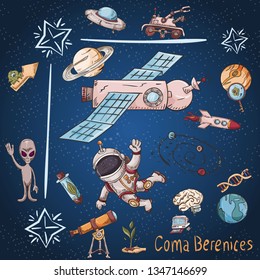 space constellation with the name and color vector illustrations on a scientific and fantastic theme