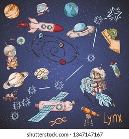 space constellation with the name and color vector illustrations on a scientific and fantastic theme