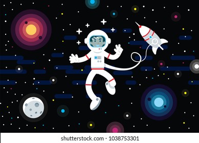 Space cool astronaut guy in the open space. 100% vector layered