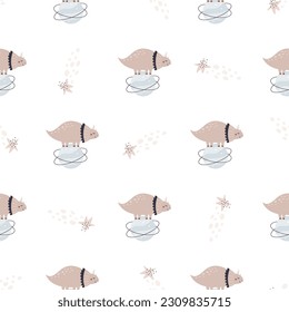 Space, cosmic seamless pattern with funny dinosaurs and planets. Explore the universe concept, Galaxy discovery. Wallpaper, Digital background, clothing, apparel