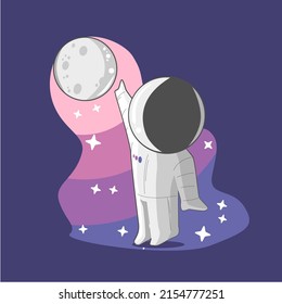 space, cosmonaut and galaxy cartoon cute style illustration vector