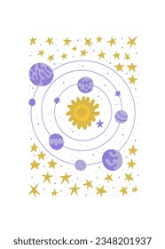 Space and cosmos abstract elements. Astronomy and Stellar composition. Modern trendy Matisse minimal style. Universe and Galaxy poster, invite.