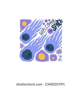 Space and cosmos abstract elements. Astronomy and Stellar composition. Modern trendy Matisse minimal style. Universe and Galaxy poster, invite.