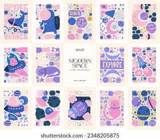 Space and cosmos abstract elements. Astronomy and Stellar composition. Modern trendy Matisse minimal style. Universe and Galaxy poster, invite.