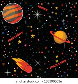 space cosmos pattern with stars and slogans - Vector