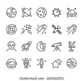 Space cosmos sky galaxy thin line simple isolated icon set