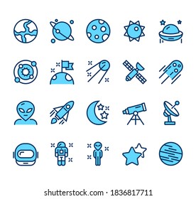 Space cosmos sky galaxy thin line simple isolated icon set