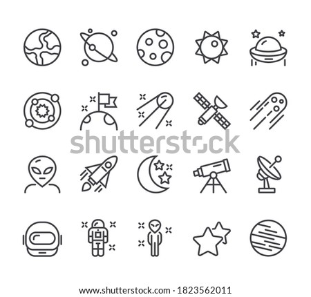 Space cosmos sky galaxy thin line simple isolated icon set