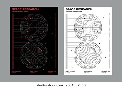 Space cosmos universe concept poster print graphic design template globe line pattern star science fiction future geometric futuristic technology space SF tech shape circle wireframe globe sphere