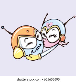 Space couple kissing