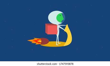 space courier riding cosmic scooter