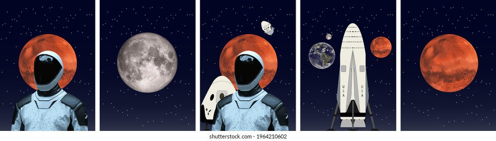 Space cover, Space. Cosmos. Set of vector illustrations. Wallpaper, poster, cover