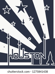 Space craft launch from Houston word to cosmos