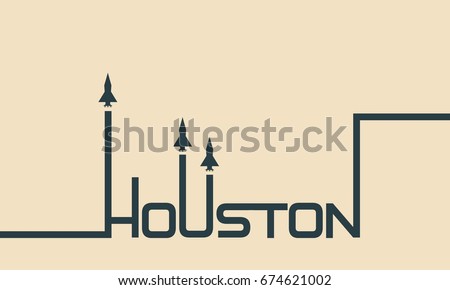 Space craft launch from Houston word to cosmos