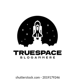Space craft launch shilhouete vector illustration negative space logo design inspiration