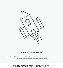 space craft, shuttle, space, rocket, launch Icon. Line vector gray symbol for UI and UX, website or mobile application