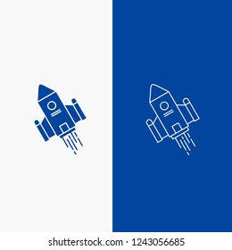space craft, shuttle, space, rocket, launch Line and Glyph web Button in Blue color Vertical Banner for UI and UX, website or mobile application