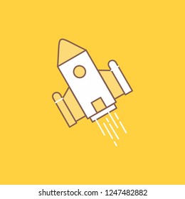 space craft, shuttle, space, rocket, launch Flat Line Filled Icon. Beautiful Logo button over yellow background for UI and UX, website or mobile application