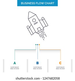 space craft, shuttle, space, rocket, launch Business Flow Chart Design with 3 Steps. Line Icon For Presentation Background Template Place for text