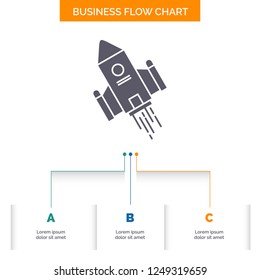 space craft, shuttle, space, rocket, launch Business Flow Chart Design with 3 Steps. Glyph Icon For Presentation Background Template Place for text.