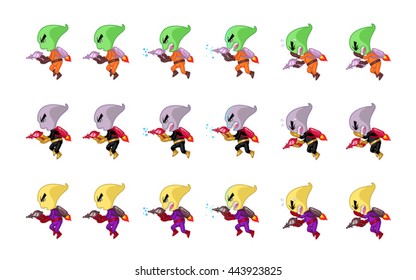 Creatura Espacial Con Mochila De Jet Y Sprites De Juego De Armas.
Apropiado para el desplazamiento lateral, tiro, acción y juego de aventura.