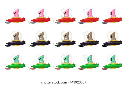 Space Creature Riding Spaceship Game Sprites.
Suitable for side scrolling, shooting, action, and adventure game.
