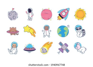 Space and cute animals set