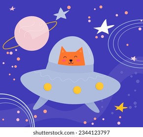 ilustración vectorial de kawaii del gato lindo del espacio