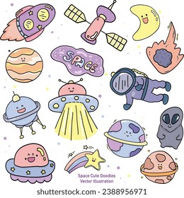 Space cute doodles, Planets and stars design, Vector Illustration