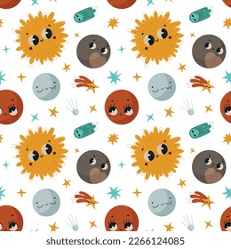 Space cute seamless pattern for printing vector hand draw illustration on the white