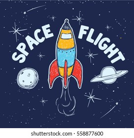 space. Cute Space travel. tee print design 