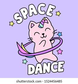 SPACE DANCE CAT, SLOGAN PRINT VECTOR